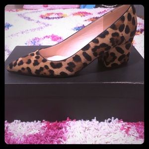 JCrew Leopard Calfskin Block Heel Pump, Size 8